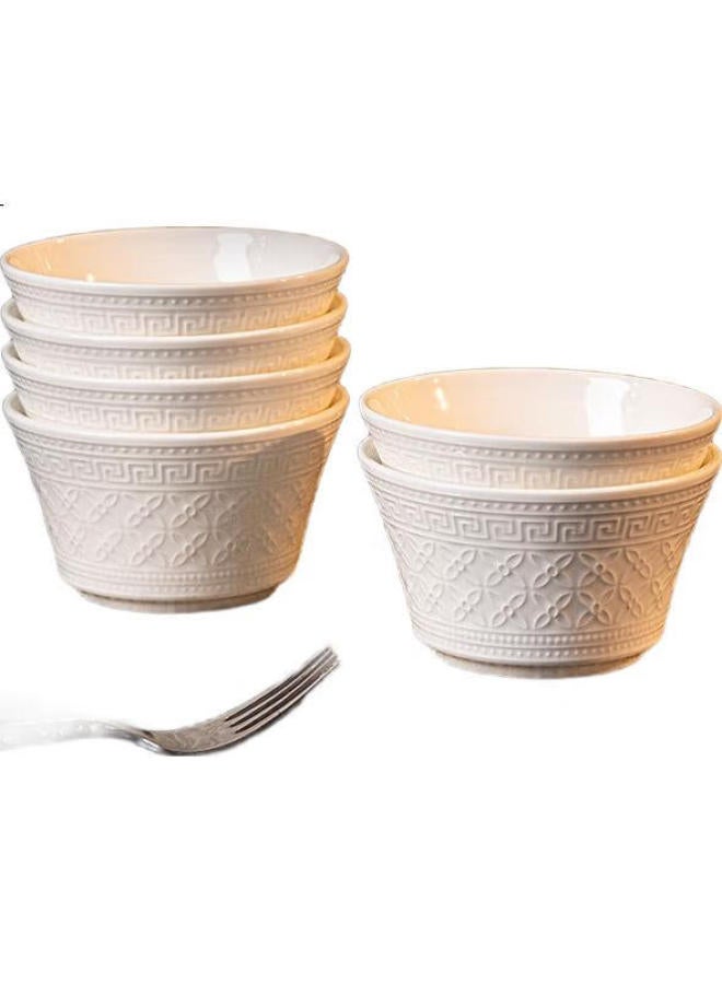 JD.com Jd Jingzao Ceramic Dinnerware Set For Housewarming Gift, Embossed Fen Dan Bai Lu Pattern, 4.5-inch Bowls, Set Of 6 - Image 2
