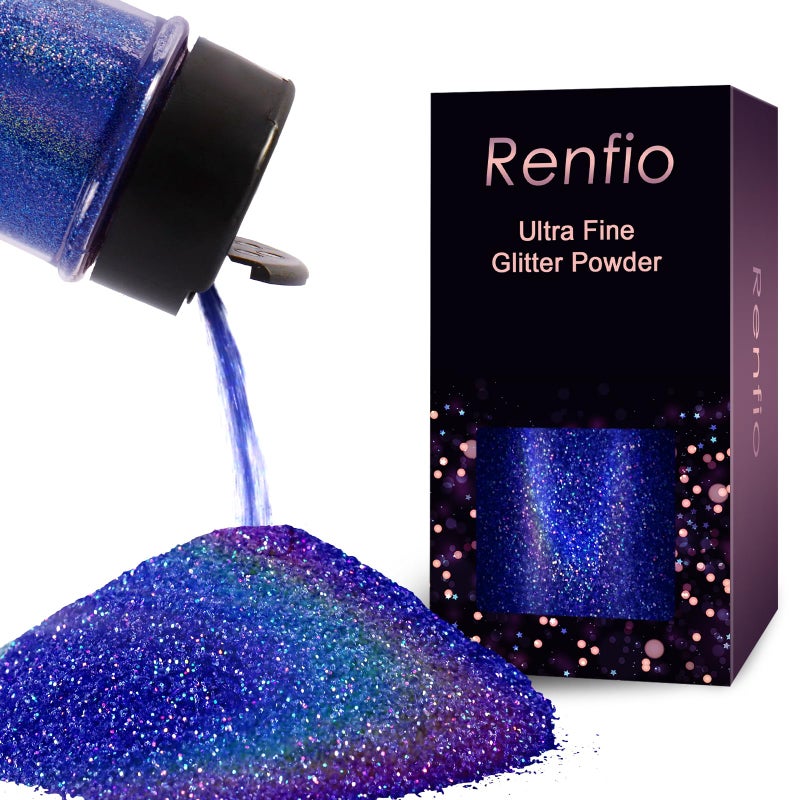 Renfio Holographic Ultra Fine Glitter Powder Metallic Resin Glitter 2.11 Oz (60g) PET Flakes Crafts Sequins 1/128" 0.008" 0.2mm Epoxy Chips Flakes for Tumblers Slime - Laser Royal Blue - Image 1