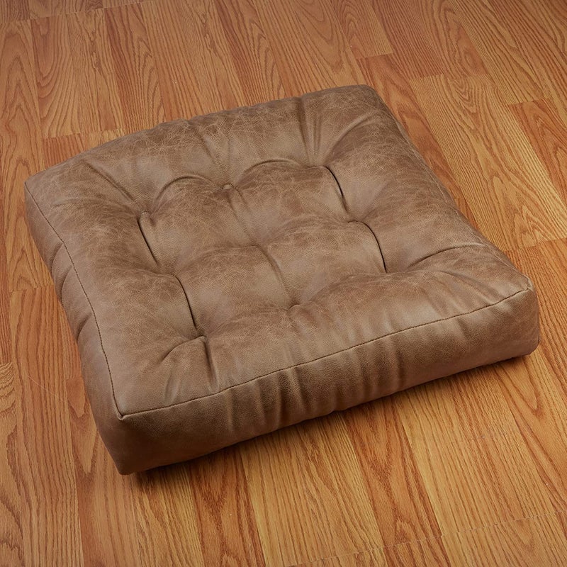 Klear Vu Klear Vu Gripper NonSlip Floor Cushions for Adults Extra Thick Square Meditation Pillow Ideal for Yoga Seating or Lounging 21x21 1 Count Pack of 1 Brown Faux Leather