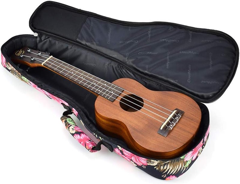 CLOUDMUSIC Ukulele Case Gig Bag Padded Backpack For Soprano 21" Inch(Soprano, Hawaii Hibiscus And Palm In Black) - Image 5