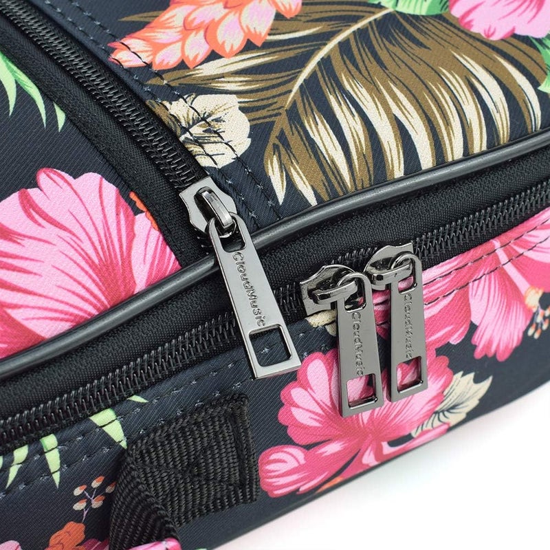 CLOUDMUSIC Ukulele Case Gig Bag Padded Backpack For Soprano 21" Inch(Soprano, Hawaii Hibiscus And Palm In Black) - Image 3
