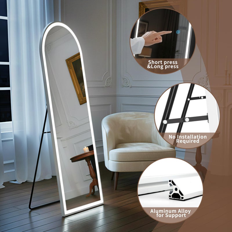 Simple Deluxe Arched Full Length Mirror with LED Lights, 60"x16" LED Floor Mirror with Stand, Body Floor Mirrors with Dimming & 3 Color Lighting, Wall Mounted LED Mirrors for Bedroom, Dressing Room, Cloakroom - Image 2