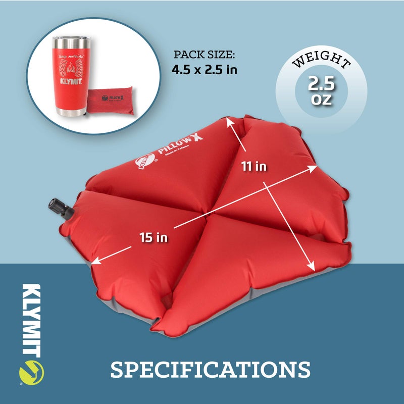 Klymit Klymit Pillow X Inflatable Camping & Travel Pillow, Red/Gray  - Image 4