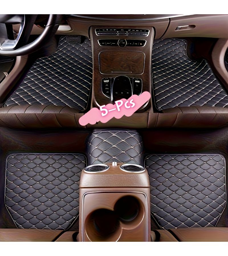 5pc Premium Pu Leather Car Floor Mats Universal Fit Easy To Clean Full Set Auto Interior Accessories All Seasons Black Red Ideal Gift For Men Women - Image 5