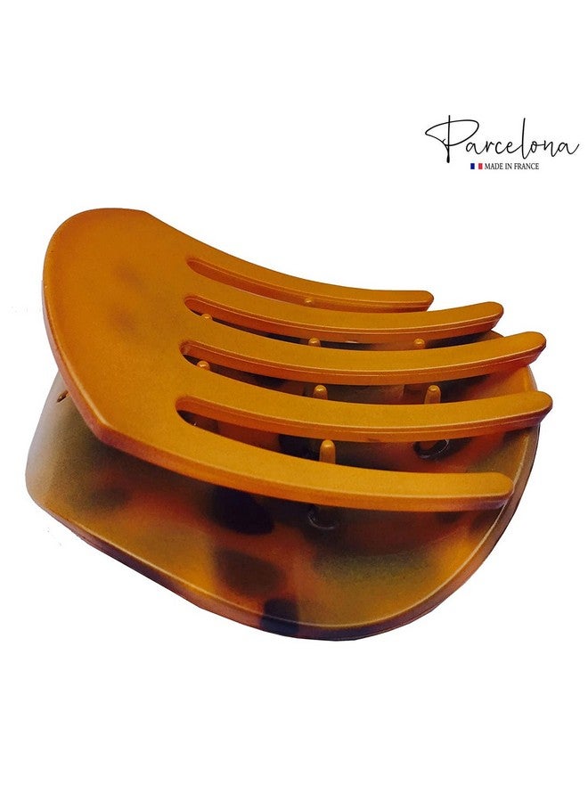 Parcelona France Onde Yellow Beige Tokyo Celluloid Side Round Slide in Secure Grip Hair Updo Hinge Duck Hair Claw -2 3/4 Inch (Yellow Beige Tokyo) - Image 2