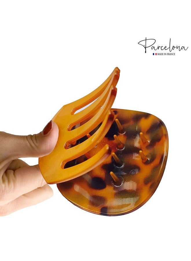 Parcelona France Onde Yellow Beige Tokyo Celluloid Side Round Slide in Secure Grip Hair Updo Hinge Duck Hair Claw -2 3/4 Inch (Yellow Beige Tokyo) - Image 5