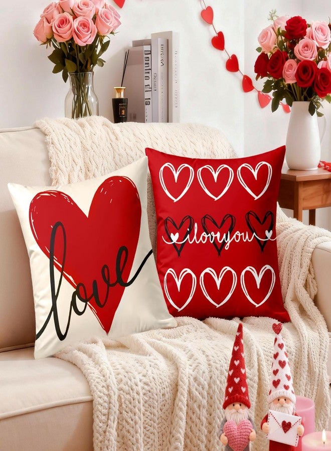 YOSICHY Valentines Day Pillow Covers 18x18 Set of 4 Love Heart Valentines Day Decor Throw Pillows Decorative Cushion Cases for Sofa Couch Valentine Decorations - Image 2