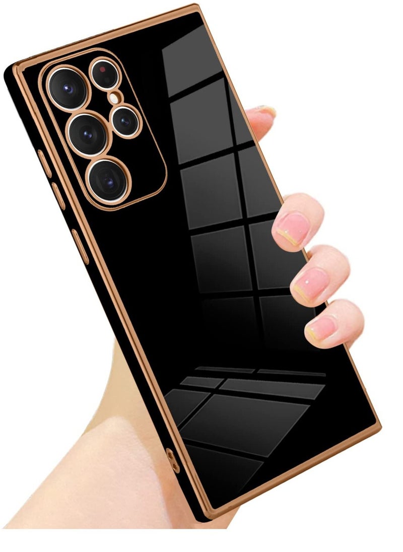 TEAM LUXURY Samsung Galaxy S22 Ultra Black Mobile Phone Case Cover, Luxury Plating Soft Back Cover, Raised Full Camera Protection  - Image 1
