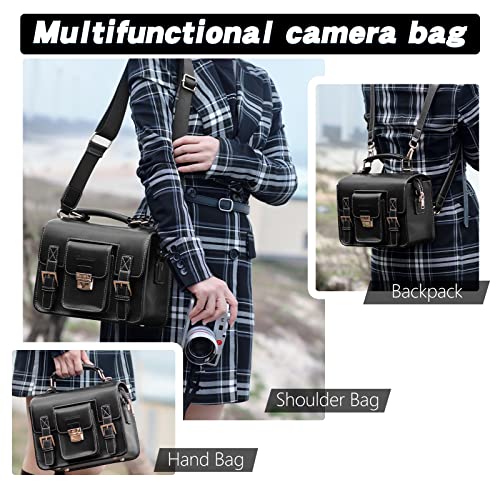 Cwatcun Leather Camera Bag Compact Shoulder Bag for Women, Vintage Sling Case Crossbody, Travel Photography Backpack for Canon, Nikon, Sony, Fuji DSLR/SLR/Mirrorless Cameras, Lens Accessories - Image 5