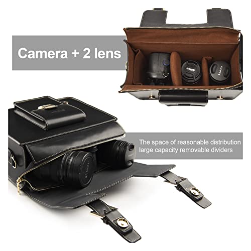 Cwatcun Leather Camera Bag Compact Shoulder Bag for Women, Vintage Sling Case Crossbody, Travel Photography Backpack for Canon, Nikon, Sony, Fuji DSLR/SLR/Mirrorless Cameras, Lens Accessories - Image 2