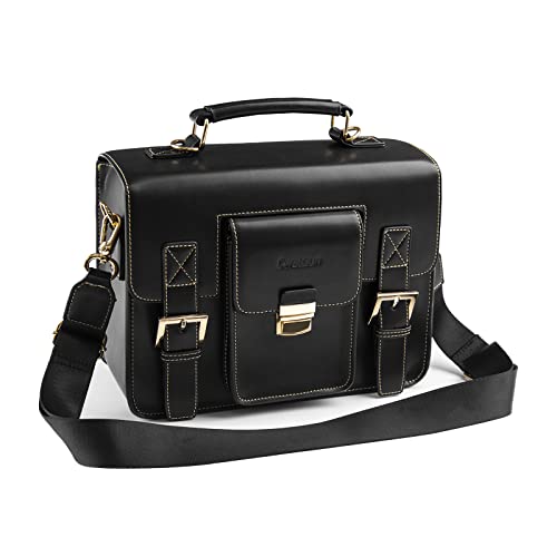 Cwatcun Leather Camera Bag Compact Shoulder Bag for Women, Vintage Sling Case Crossbody, Travel Photography Backpack for Canon, Nikon, Sony, Fuji DSLR/SLR/Mirrorless Cameras, Lens Accessories - Image 1