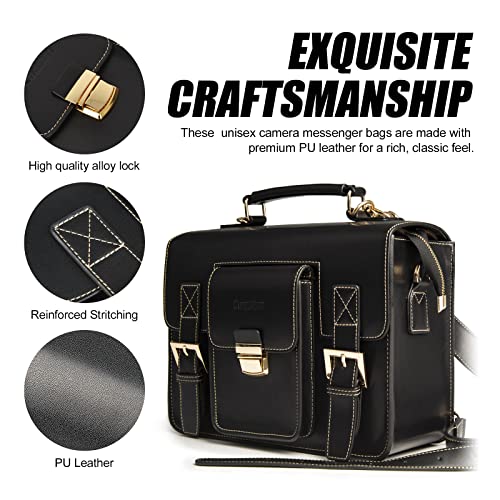 Cwatcun Leather Camera Bag Compact Shoulder Bag for Women, Vintage Sling Case Crossbody, Travel Photography Backpack for Canon, Nikon, Sony, Fuji DSLR/SLR/Mirrorless Cameras, Lens Accessories - Image 4