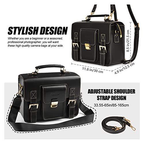 Cwatcun Leather Camera Bag Compact Shoulder Bag for Women, Vintage Sling Case Crossbody, Travel Photography Backpack for Canon, Nikon, Sony, Fuji DSLR/SLR/Mirrorless Cameras, Lens Accessories - Image 3