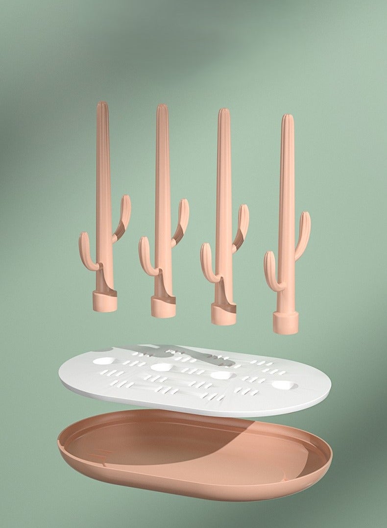 رف تجفيف زجاجات الأطفال حديثي الولادة، حامل متعدد الوظائف قابل للفك لتصفية الزجاجات والحلمات، رف تجفيف محمول للاستخدام في الحضانة (وردي) - Image 4