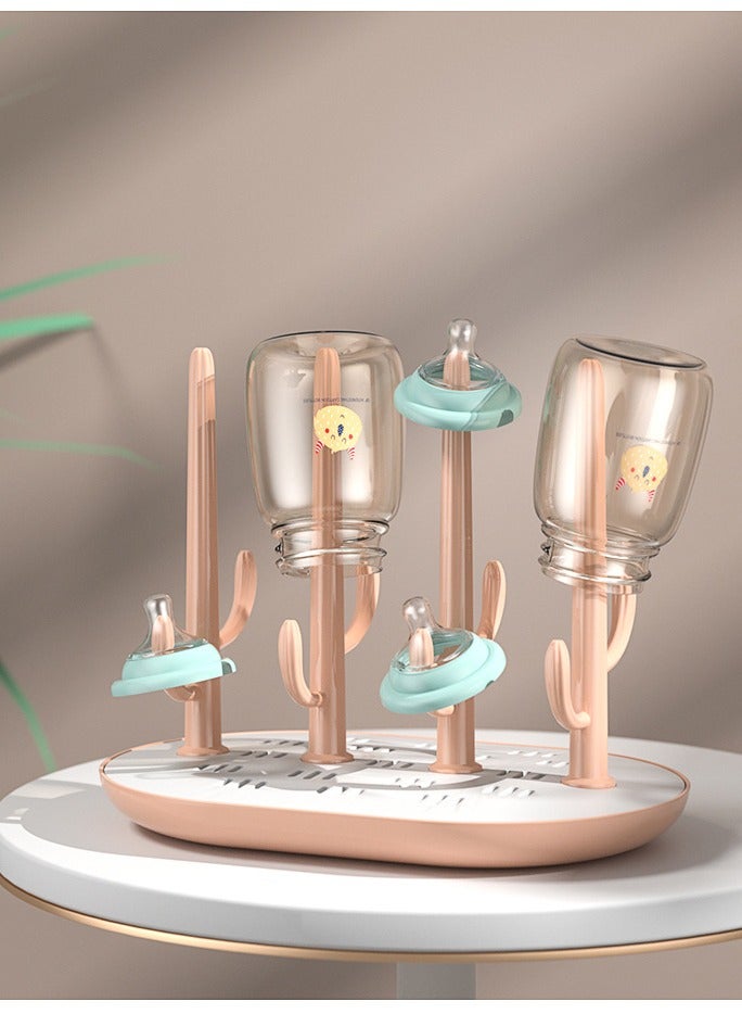 رف تجفيف زجاجات الأطفال حديثي الولادة، حامل متعدد الوظائف قابل للفك لتصفية الزجاجات والحلمات، رف تجفيف محمول للاستخدام في الحضانة (وردي) - Image 2