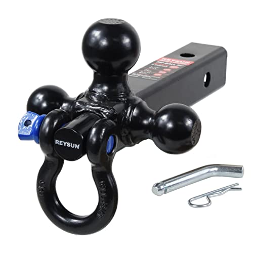 REYSUN 864058HP Trailer Hitch Tri Ball Mount and 360 Swival Tow Shackle, Fits for 2 Inch Receiver, Hitch Pin Included… - Image 1