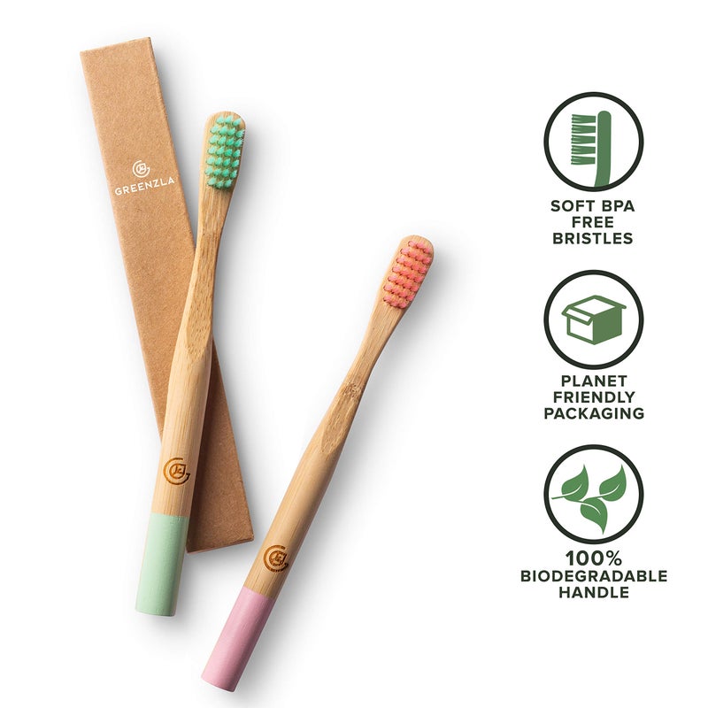 GREENZLA Kids Bamboo Toothbrushes, Natural Toothbrush Set, Soft Bristles, Durable Charcoal Wooden Brushes, Compostable Design for Toddlers and Children, 6 Pack - Image 3