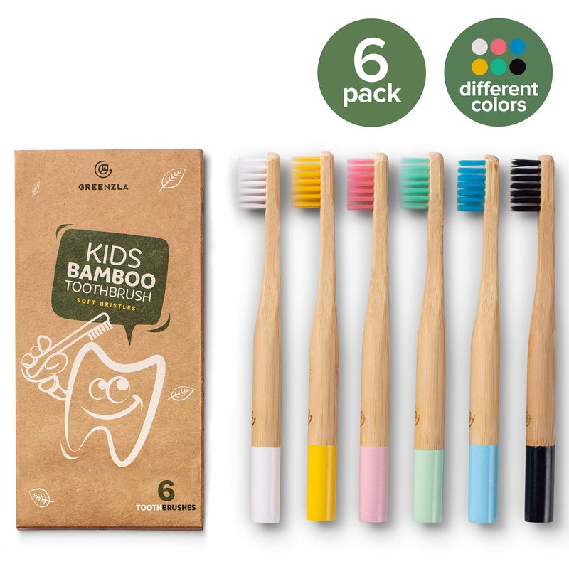 GREENZLA Kids Bamboo Toothbrushes, Natural Toothbrush Set, Soft Bristles, Durable Charcoal Wooden Brushes, Compostable Design for Toddlers and Children, 6 Pack - Image 4