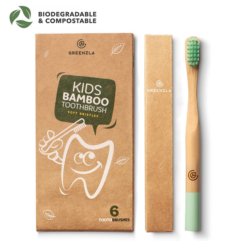 GREENZLA Kids Bamboo Toothbrushes, Natural Toothbrush Set, Soft Bristles, Durable Charcoal Wooden Brushes, Compostable Design for Toddlers and Children, 6 Pack - Image 2