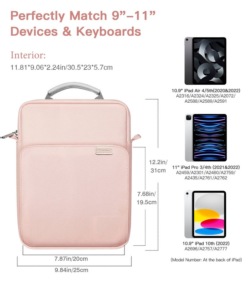 MoKo 9-11 Inch Tablet Sleeve Bag Handle Carrying Case with Shoulder Strap Fits New 11-inch iPad Pro M4/iPad Air M2, iPad 10th 10.9, iPad 9/8/7th 10.2, iPad Air 5/4th 10.9, Tab S8/S9 11, Pink - Image 2