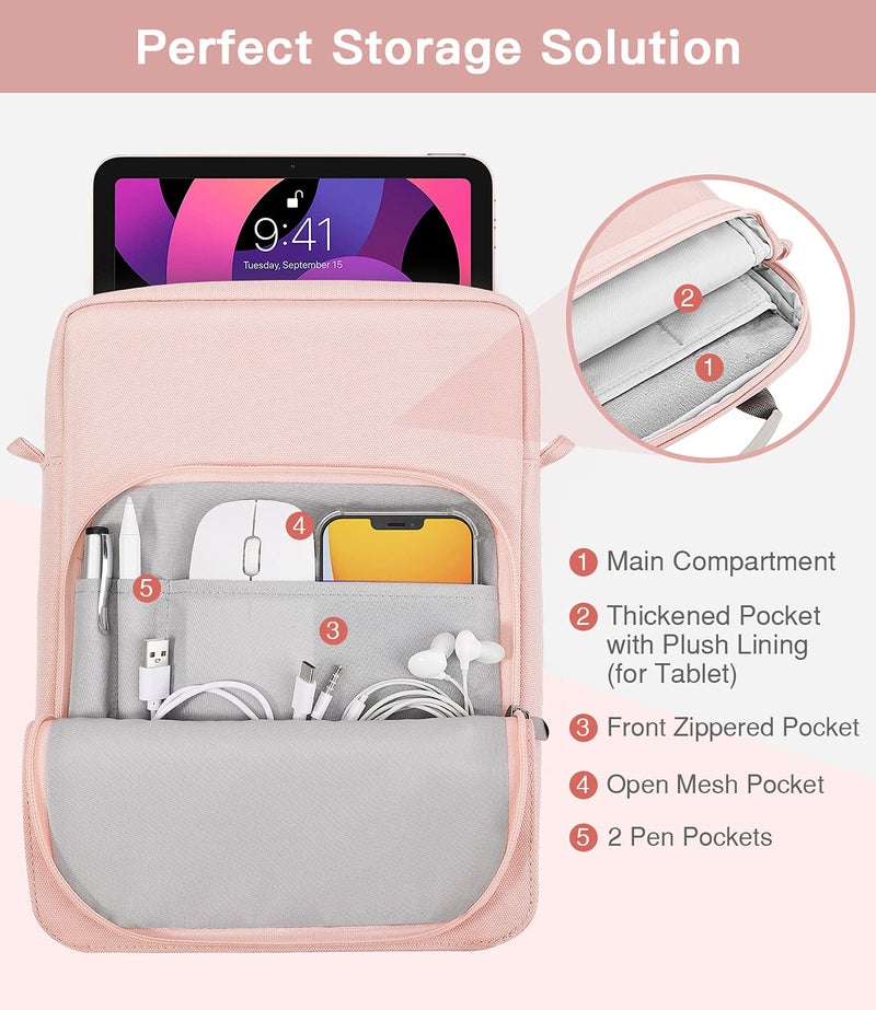 MoKo 9-11 Inch Tablet Sleeve Bag Handle Carrying Case with Shoulder Strap Fits New 11-inch iPad Pro M4/iPad Air M2, iPad 10th 10.9, iPad 9/8/7th 10.2, iPad Air 5/4th 10.9, Tab S8/S9 11, Pink - Image 5