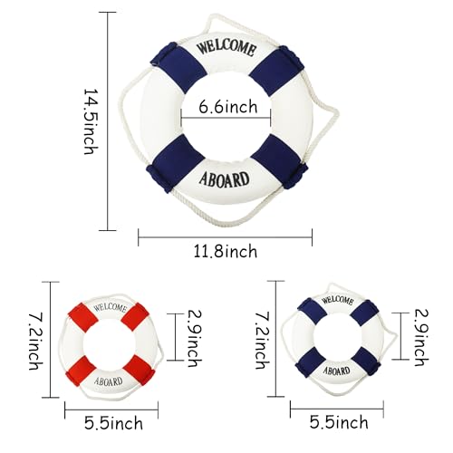 Bilipala 3Pcs Cloth Life Ring Buoy, Home Wall Nautical Decor, 12.5 & 5.5 Inches - Image 2