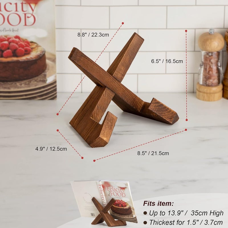 EFFORTICH Cookbook Stand, Wooden Recipe Book Holder, Cook Book Stand for Kitchen Counter, Multifunctional Display, Kitchen Counter Decor - Brown - Image 5