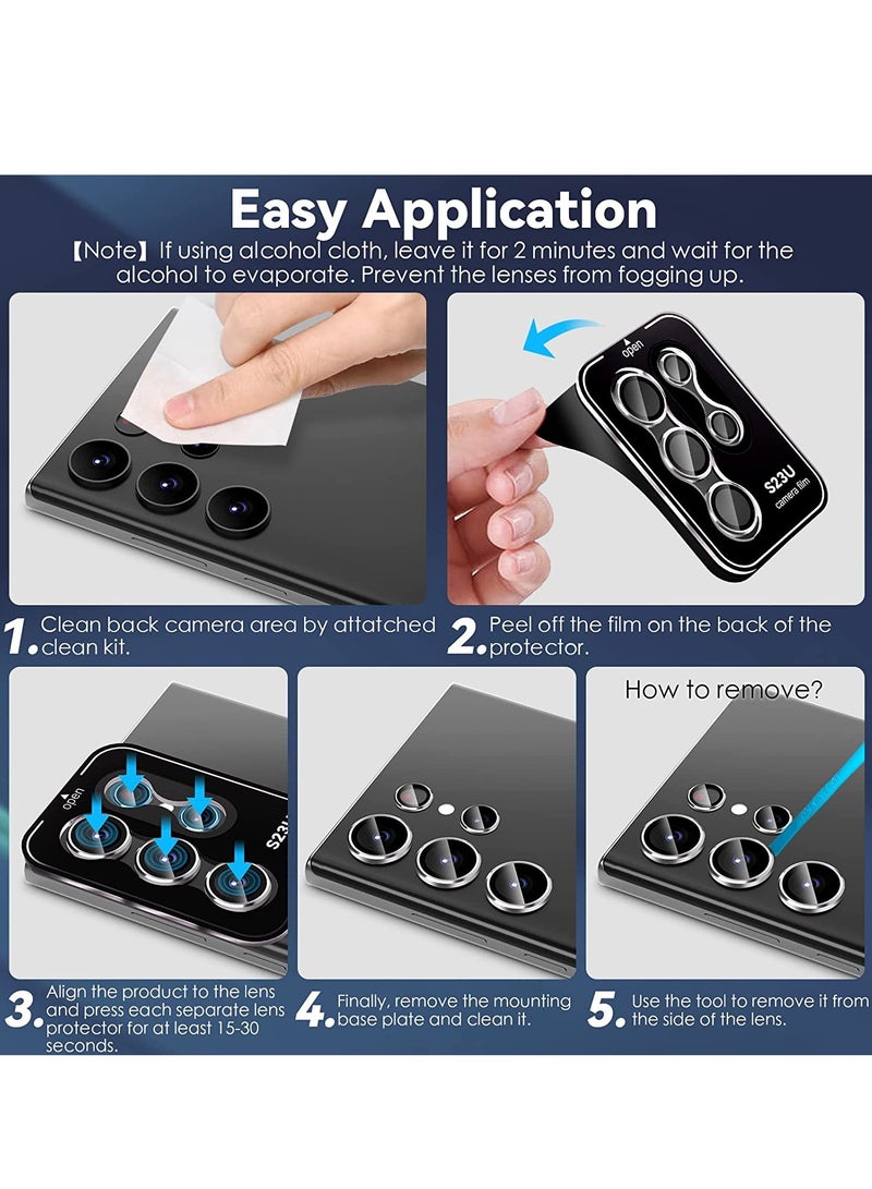 ELTRAZONE Samsung Galaxy S23 Ultra Camera Lens Protector, 9H Tempered Glass + Aluminum Alloy Metal Individual Lens Screen Ring for S23 Ultra 6.8in 5G 2023 [Removal Tool] - Sliver - Image 3