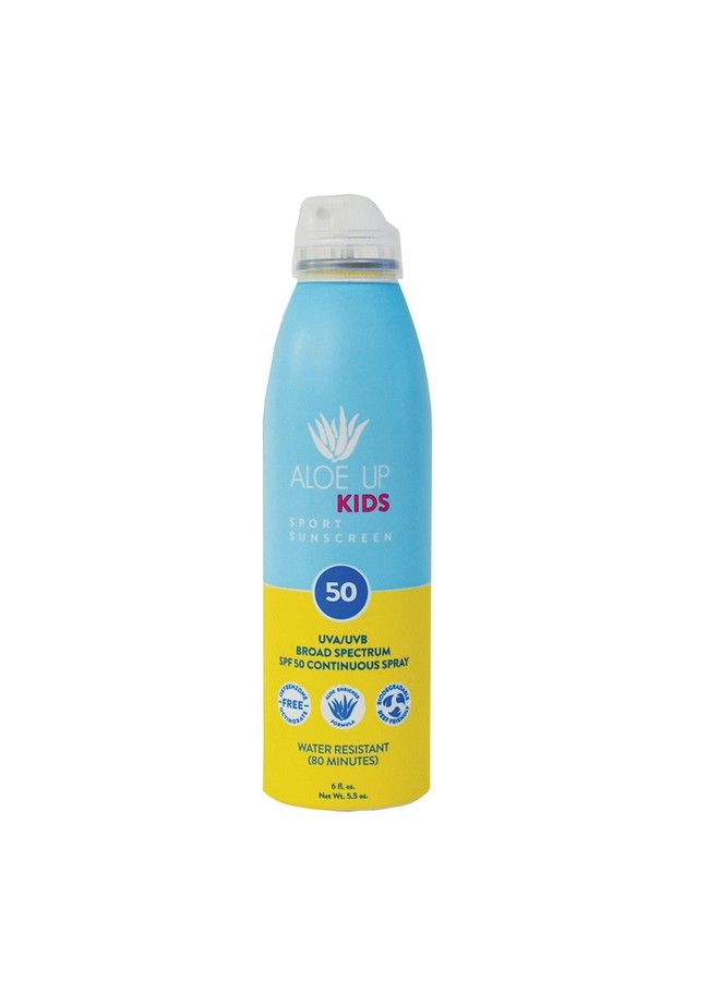 Aloe Up Kids SPF 50 Sunscreen Spray Gentle Children Sport Sunscreen Protects from UV with Aloe / Quickdrying Nongreasy Spray Safe for Face or Body even on Toddlers / Reef Safe made in USA / 6oz  - Image 1