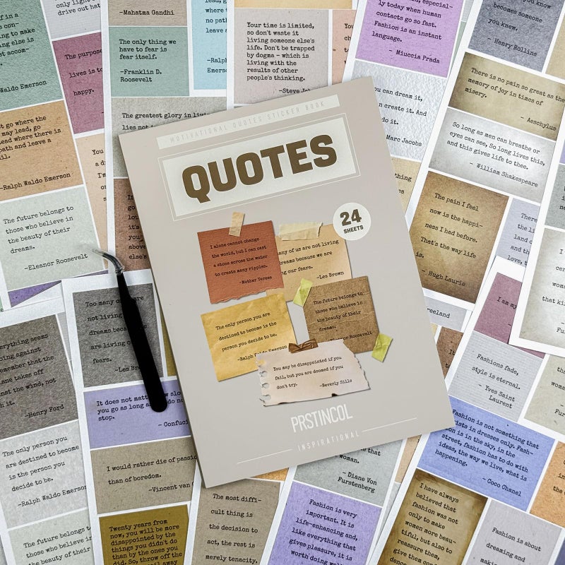 Prstincol 24 Sheets Vintage Motivational Quote Stickers Pad wtih Tweezer,246 Pcs Inspirational Typewriter Font Quotes Pad,Word Stickers for Scrapbook Junk Journal Bullet Journal DIY Craft Card Making - Image 1