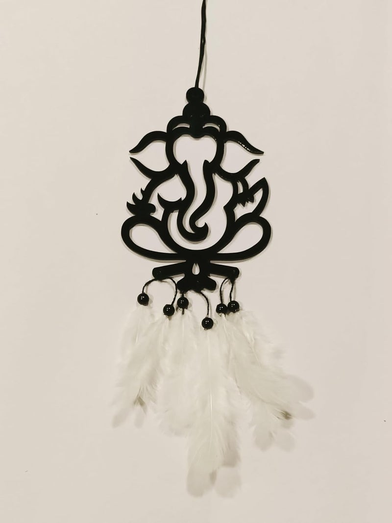 Rukshv Decorative Car Rearview Mirror Hanging with Feathers, Acrylic Spiritual Accessory for Home, Car, Office Interior Decor (Ganpati bapa) - Image 2