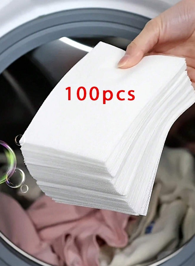 100 قطعة من أقراص الغسيل البيضاء (14 سم * 10 سم)، تستخدم للغسيل، الامتصاص والتقاط الألوان، مقاومة للتلوين، تحافظ على لون الملابس الأصلي، تمنع اختلاط ألوان الملابس، ملحق غسيل فريد.