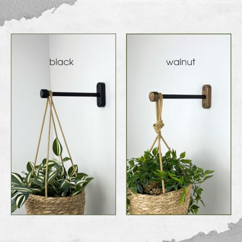 EvenWood 2Piece Set of Wooden Plant Hooks for Wall with Sturdy Metal Tube Plant Wall Hanger for Pots Flower Brackets Bracket Plant Hanger for Indoor and Outdoor Decorations Walnut 6 Inch - Image 3