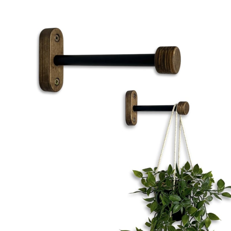 EvenWood 2Piece Set of Wooden Plant Hooks for Wall with Sturdy Metal Tube Plant Wall Hanger for Pots Flower Brackets Bracket Plant Hanger for Indoor and Outdoor Decorations Walnut 6 Inch - Image 2