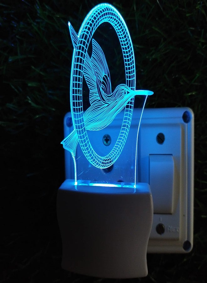 UKANI Flying Bird 3D Optical Illusion Acrylic Night Lamp, 7 Colors RGB Auto Colour Changing LED Plug and Play Night Light, Office Light, Best Gift - Pack of 1 (SD024,Multicolour, 3 Inch) - Image 1