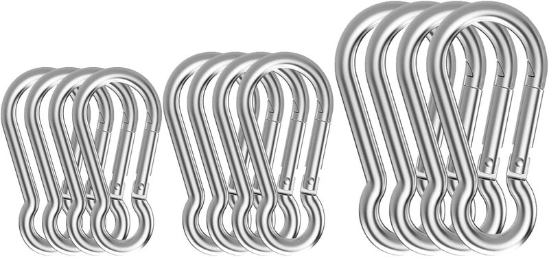 DELSWIN 12 Pcs Stainless Steel Snap Hooks, Includes Mini 1.57 Inch, Small 1.97", Medium 2.36 Inch Heavy Duty, Rustproof Keychain Hook for Backpack Hiking Camping - Image 1