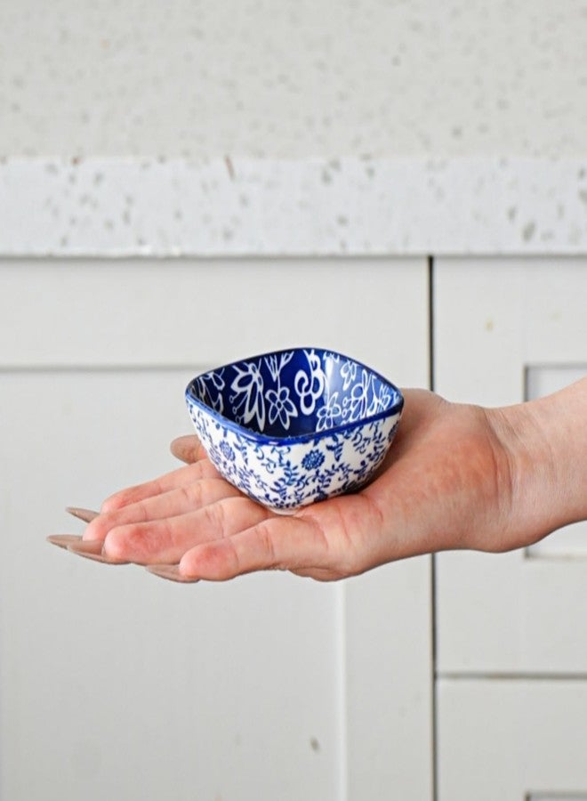 Cerkik Square Dipping Bowls Set - Mini 2.6 OZ Ceramic Soy Sauce Dishes - 3 inch Small Bowls for Charcuterie, Condiments, Side Dish BBQ, Ramekins Pinch Bowls for Kitchen Prep - Set of 6 - Vintage Blue - Image 2
