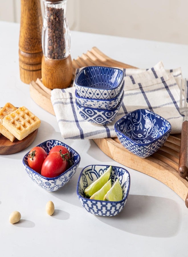 Cerkik Square Dipping Bowls Set - Mini 2.6 OZ Ceramic Soy Sauce Dishes - 3 inch Small Bowls for Charcuterie, Condiments, Side Dish BBQ, Ramekins Pinch Bowls for Kitchen Prep - Set of 6 - Vintage Blue - Image 3