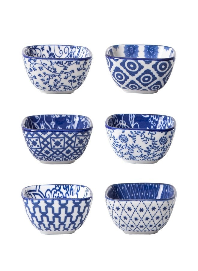 Cerkik Square Dipping Bowls Set - Mini 2.6 OZ Ceramic Soy Sauce Dishes - 3 inch Small Bowls for Charcuterie, Condiments, Side Dish BBQ, Ramekins Pinch Bowls for Kitchen Prep - Set of 6 - Vintage Blue - Image 1