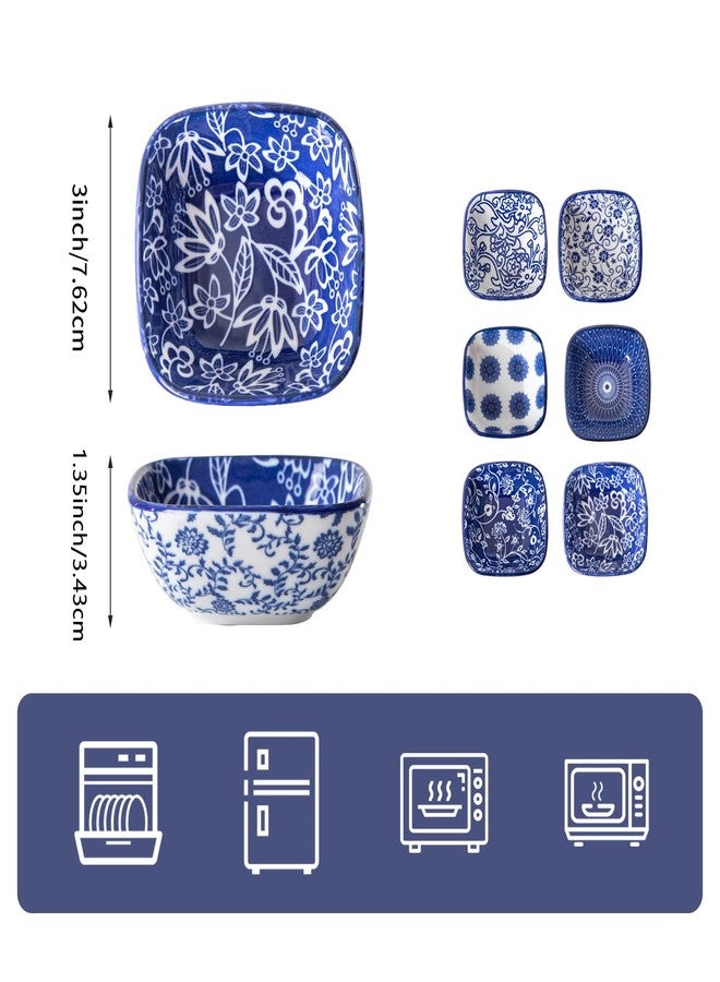 Cerkik Square Dipping Bowls Set - Mini 2.6 OZ Ceramic Soy Sauce Dishes - 3 inch Small Bowls for Charcuterie, Condiments, Side Dish BBQ, Ramekins Pinch Bowls for Kitchen Prep - Set of 6 - Vintage Blue - Image 4