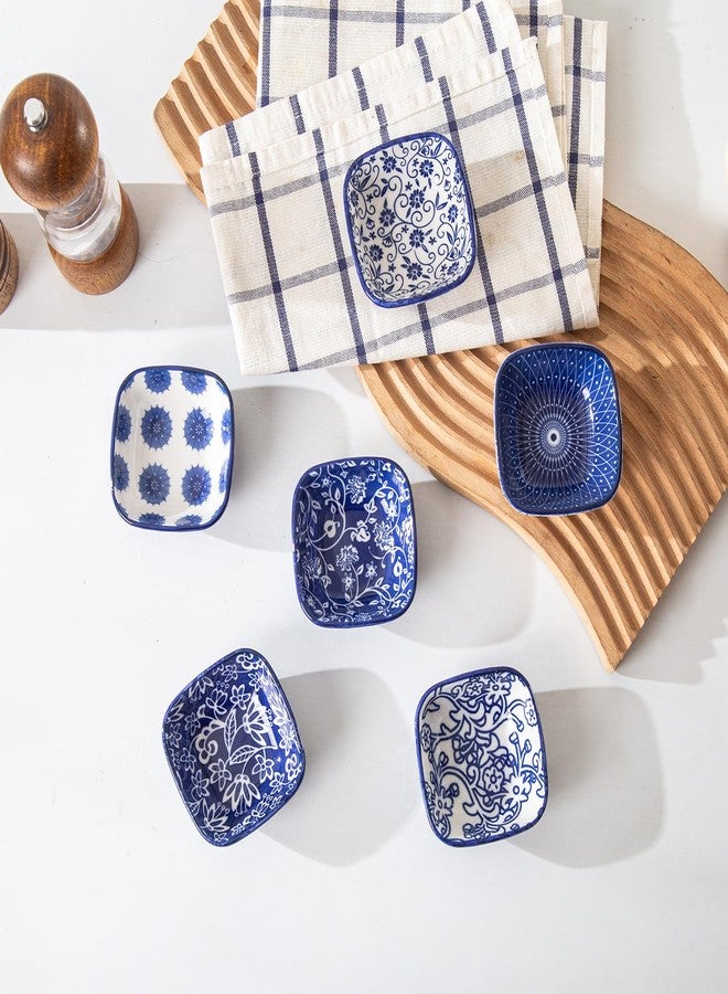 Cerkik Square Dipping Bowls Set - Mini 2.6 OZ Ceramic Soy Sauce Dishes - 3 inch Small Bowls for Charcuterie, Condiments, Side Dish BBQ, Ramekins Pinch Bowls for Kitchen Prep - Set of 6 - Vintage Blue - Image 5