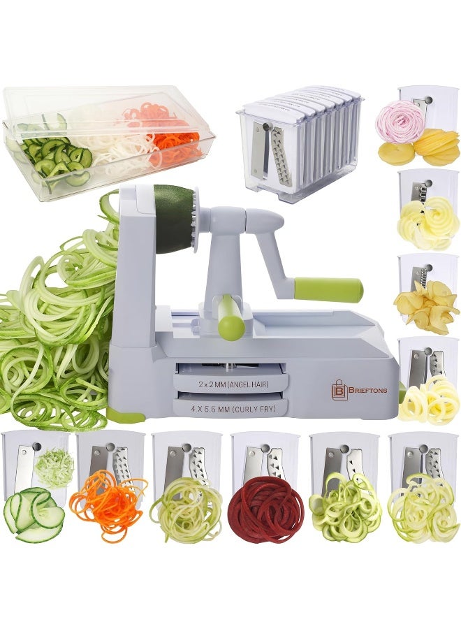 Brieftons 10-Blade Spiralizer: Strongest-and-Heaviest Vegetable Spiral Slicer, Best Veggie Pasta Spaghetti Maker for Low Carb/Paleo/Gluten-Free, with Blade Caddy, Container, Lid & 4 Recipe Ebooks - Image 1