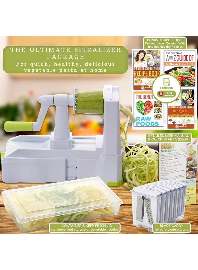 Brieftons 10-Blade Spiralizer: Strongest-and-Heaviest Vegetable Spiral Slicer, Best Veggie Pasta Spaghetti Maker for Low Carb/Paleo/Gluten-Free, with Blade Caddy, Container, Lid & 4 Recipe Ebooks - Image 3