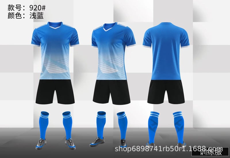 Generic Childrens football uniform suit mens and womens adult football match training team uniform football jersey clothing printing printing summer -Light blue 