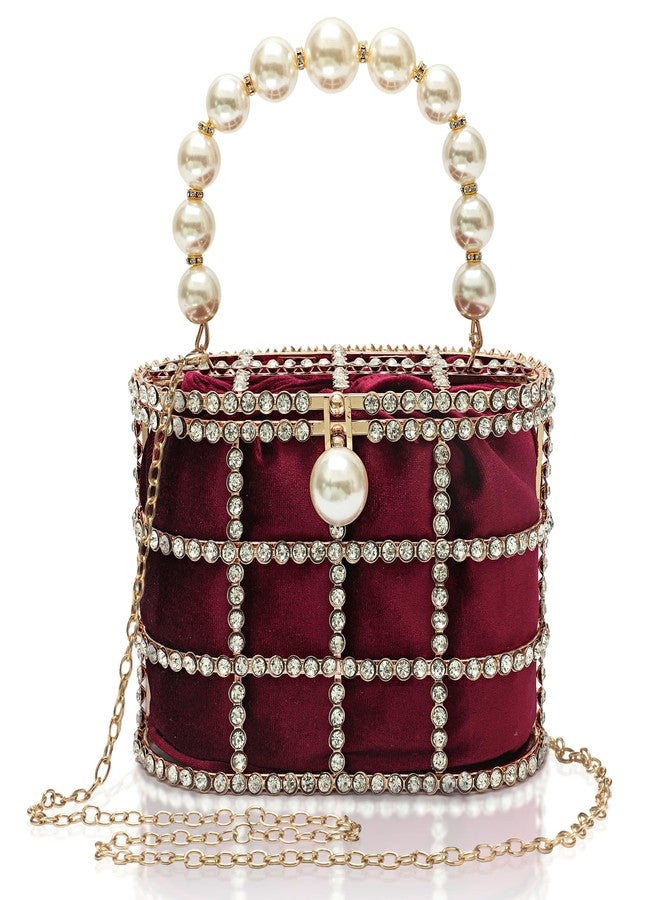 CARIEDO Evening Handbag Women Clutch Purses with Pearl Diamonds for Wedding Prom Birthday Party Dinner Accessories (Maroon) - Image 1
