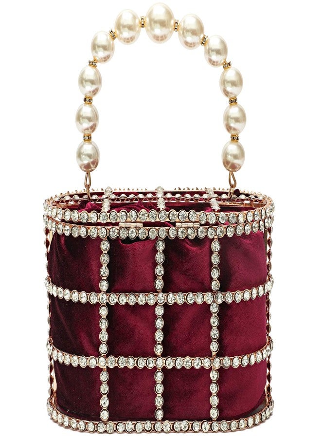 CARIEDO Evening Handbag Women Clutch Purses with Pearl Diamonds for Wedding Prom Birthday Party Dinner Accessories (Maroon) - Image 3
