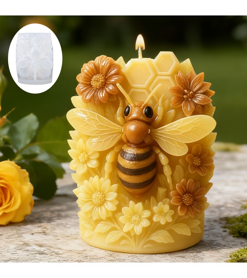 Bee Hive Resin Casting Mold 3D Natural Shape With Flowers And Bees Realistic Detail For Candle Plaster Craft - Image 1
