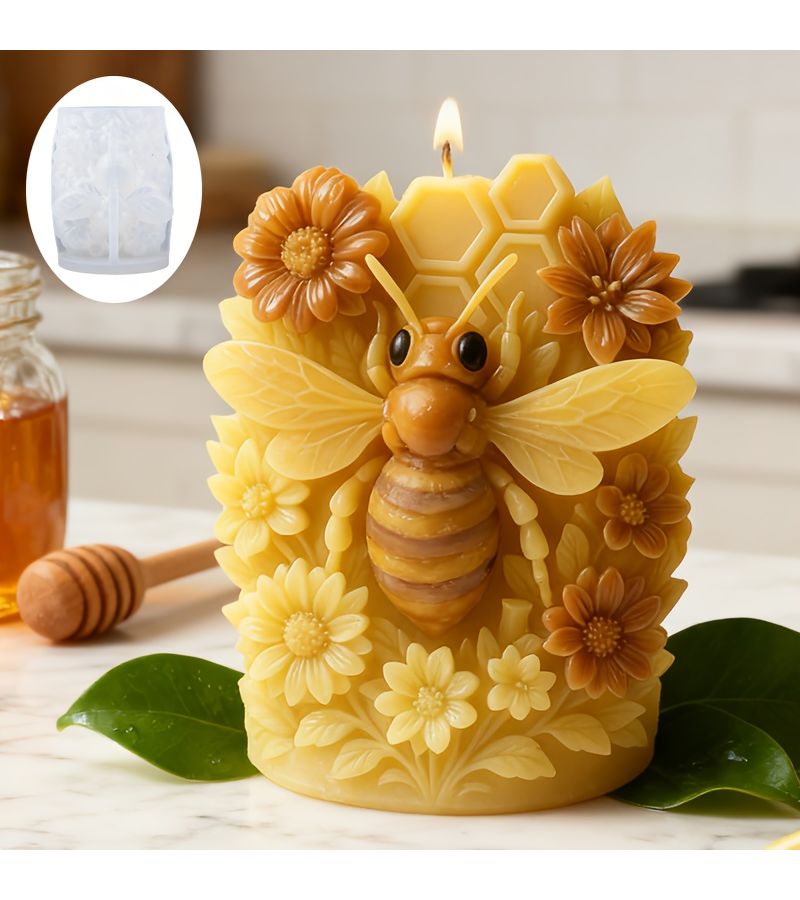 Bee Hive Resin Casting Mold 3D Natural Shape With Flowers And Bees Realistic Detail For Candle Plaster Craft - Image 2