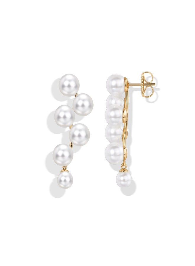 بافوا أقراط بافوي مطلية بالذهب الأصفر عيار 14 قيراطًا مرصعة باللؤلؤ للنساء - أقراط زفاف كبيرة متدلية من اللؤلؤ مصنوعة من الفضة الإسترليني عيار 925 للعرائس ووصيفاتهن - هدية مجوهرات زفاف أنيقة - Image 1