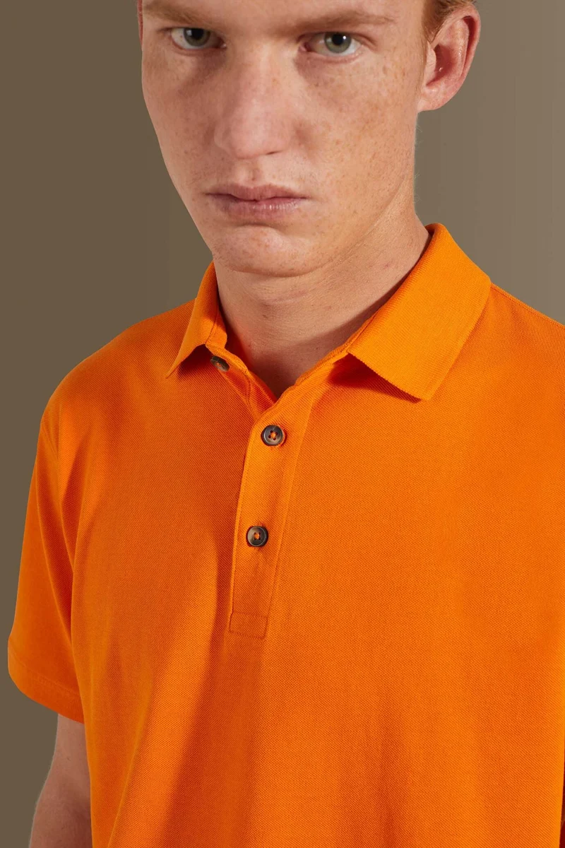 دوبل غانغر Short sleeves polo 100% cotton piquet solid colour - Orange